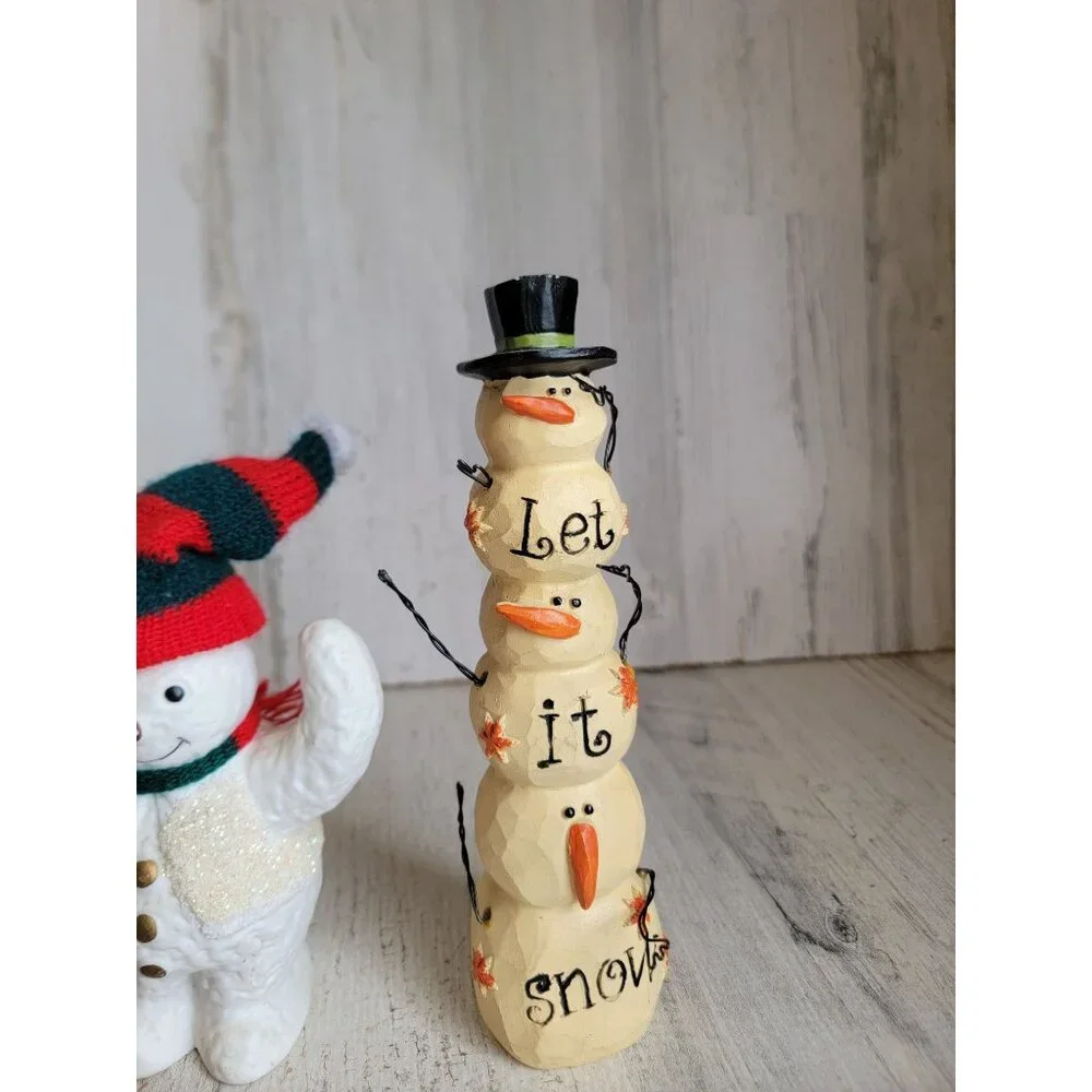 Let‎ it snow Snowman set figure glitter vintage home decor xmas